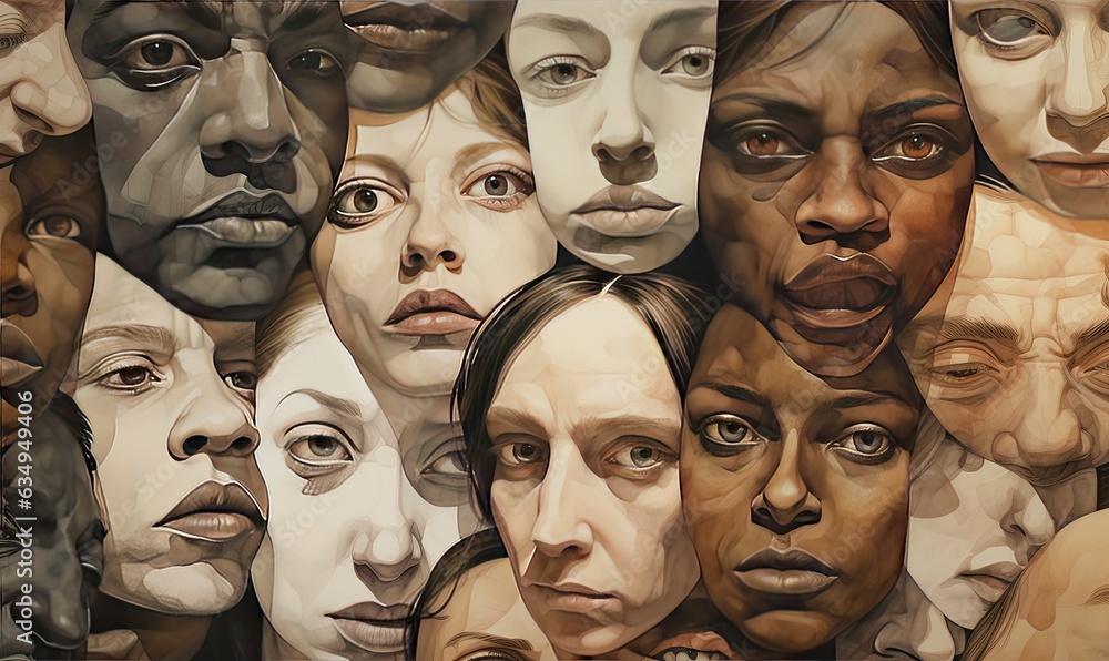 A multitude of expressive human faces forms a captivating background, evoking a sense of interconnectedness.