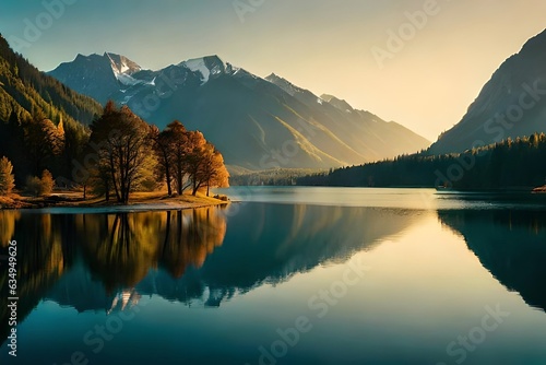 Appear a calm lake or lake reflecting the heavenliness of the passing year and the freshness of the show day one. Creative resource, AI Generated
