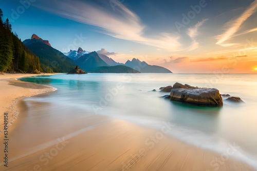 A immaculate shoreline with valuable stone clear turquoise waters softly lapping the shore. Creative resource, AI Generated