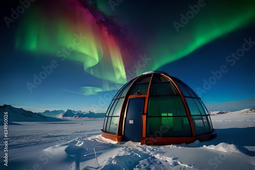 Organize an observatory with telescopes pointed at the night sky, capturing the charm of the Northern Lights. Creative resource, AI Generated © DEER FLUFFY