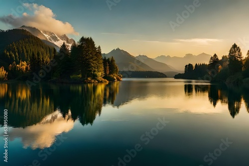 Appear a calm lake or lake reflecting the heavenliness of the passing year and the freshness of the show day one. Creative resource, AI Generated