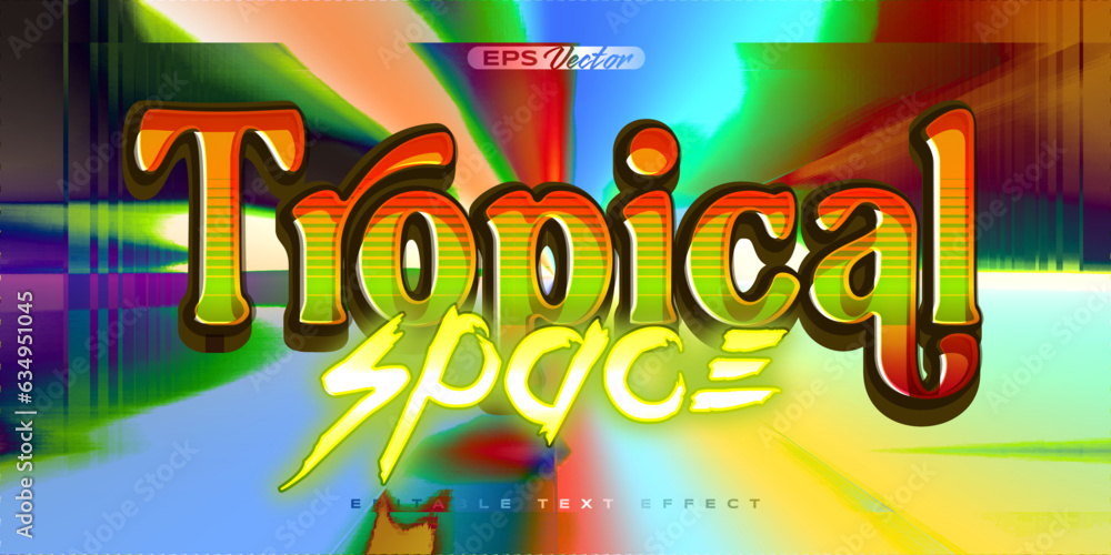 Old School 80s tropical space retro futuristic shiny metallic editable text effect