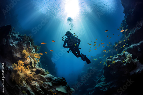 Dive into the depths of the underwater, there are the fantastic places. Beautiful coral and old culture. photo
