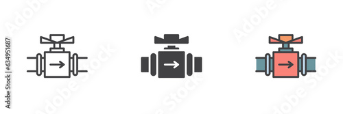 Water pipe with valve different style icon set