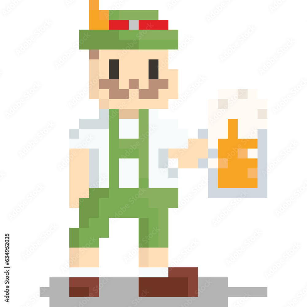 Pixel art oldman with beer mug character 2