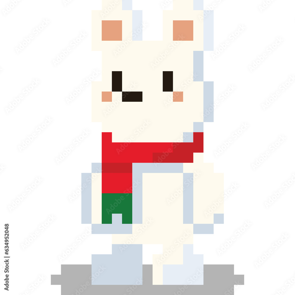 Pixel art polar bear with christmas scarf Pixel art polar bear with christmas scarf