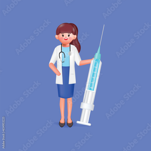 People vaccination concept for immunity health. Covid-19. Young doctors man and woman in masks with syringe and vaccine isolated on blue background. Healthcare, coronavirus, prevention and immunize.