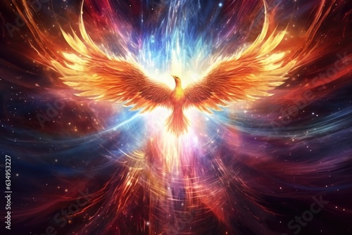 Phoenix is flying burning with fire. Birds. Mythical creatures. Generative AI