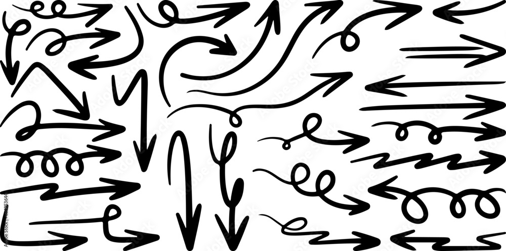 Set of Hand drawn vector arrows doodle on white background. design element vector illustration. Set of Hand drawn vector arrows doodle on white background. design element vector illustration.