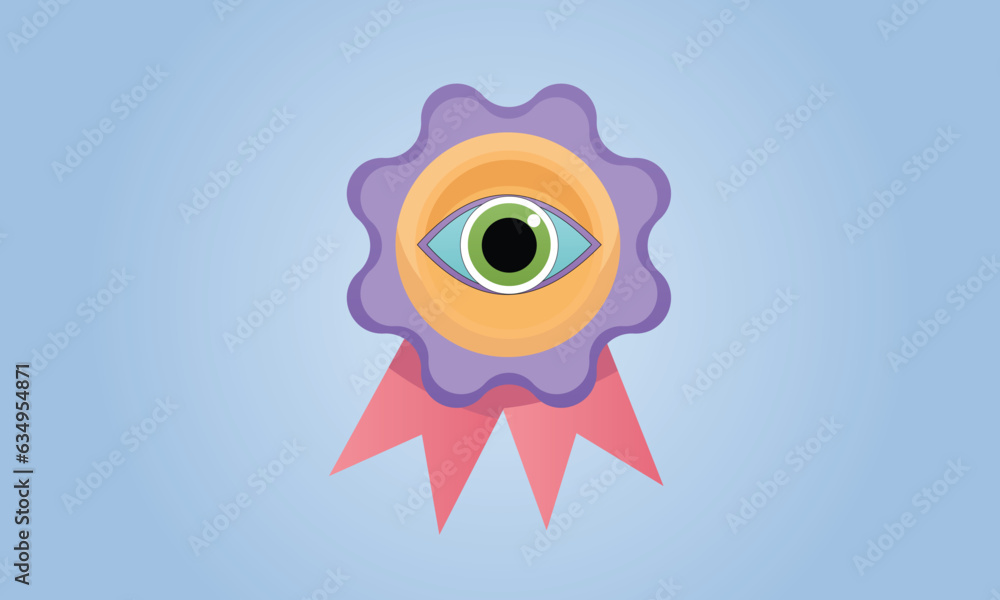 Fototapeta premium Badge icon with an eye.on blue background.Vector Design Illustration.