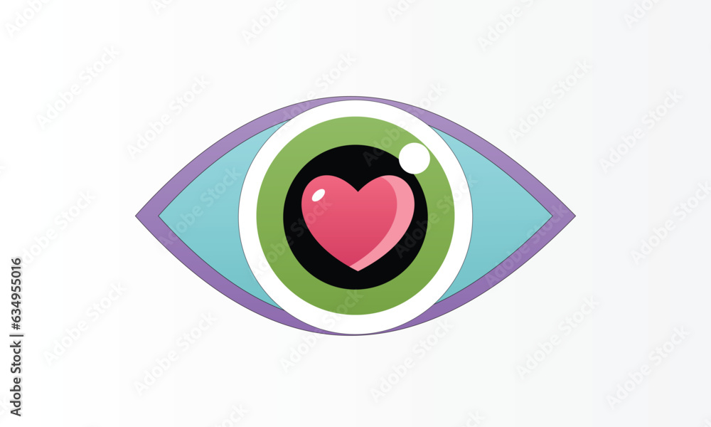 Heart in the eye symbol.on white background.Vector Design Illustration. Heart in the eye symbol.on white background.Vector Design Illustration.