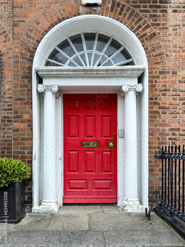 A famous red painted Georgian door in Dublin, Ireland