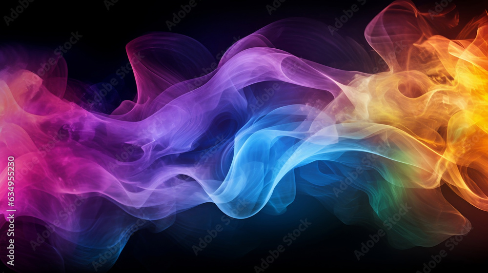 Colourful equalizer frequency wave illuminated on black background. Smokey texture. Colourful equalizer frequency wave illuminated on black background. Smokey texture.