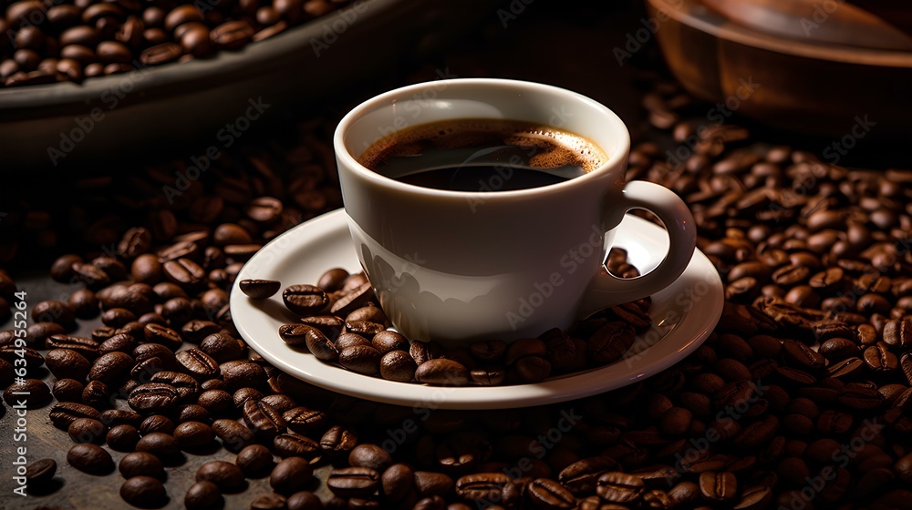 cup of coffee with beans , Generative AI cup of coffee with beans , Generative AI
