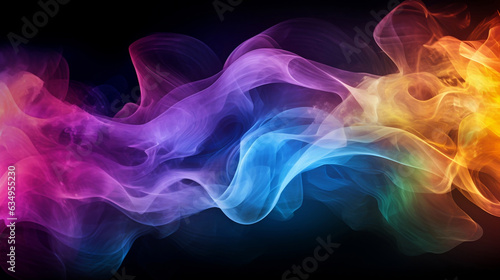 Colourful equalizer frequency wave illuminated on black background. Smokey texture. 