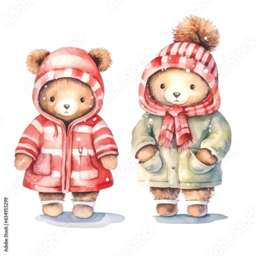 Winter Wonderland Teddy: Watercolor Illustration of Bear in White Jacket