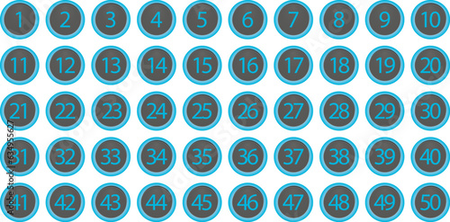 Blue numbers on grey buttons from 1 to 50. Numbers on buttons