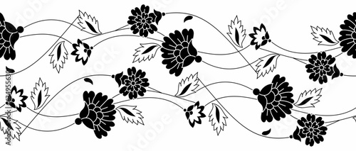 Seamless black and white lacy floral border