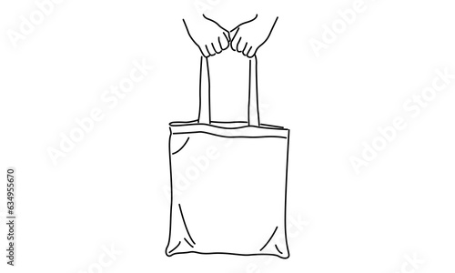 line art of hand holding shopping bags