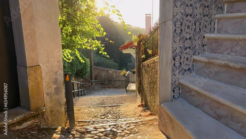 B roll footage of side streets around sintra old town at sunset, Lisbon, Portugal