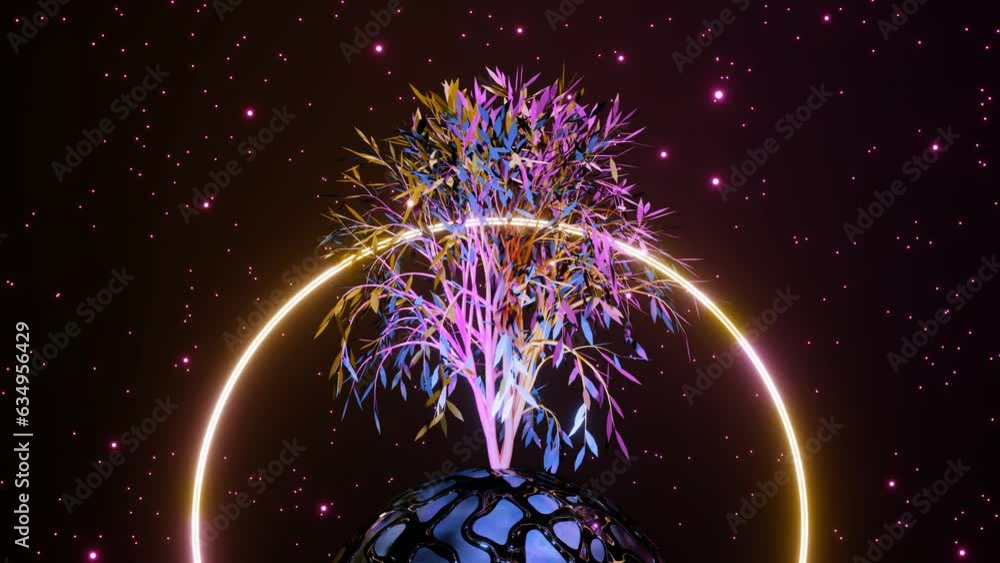 Abstract Tree of Life with roots on earth planet and circle. Seamless ...