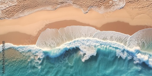 3D illustration of an Arial view of summer beach and blue ocean water. Generative Ai.