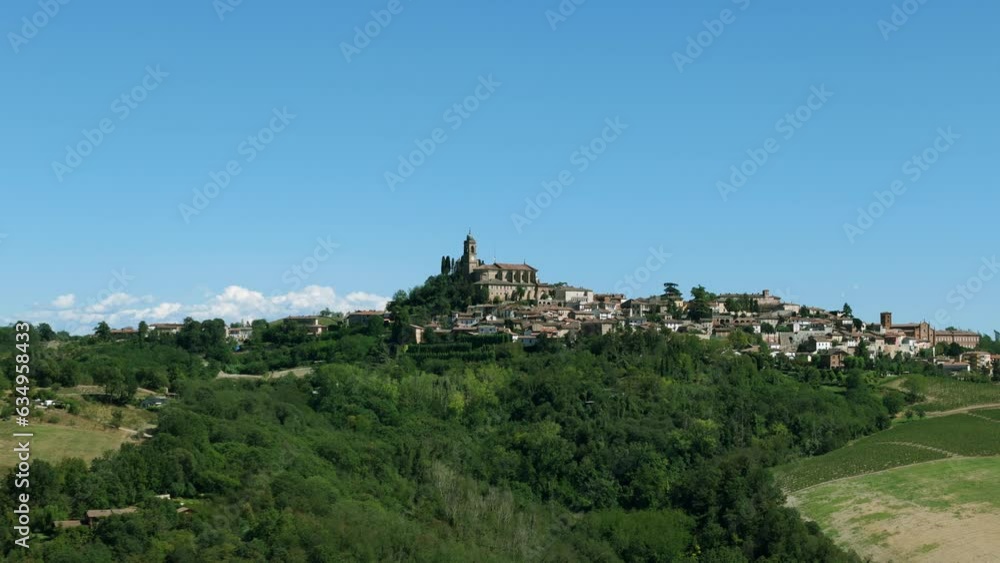 Rosignano Monferrato in Italy. Aerial rising view Rosignano Monferrato in Italy. Aerial rising view