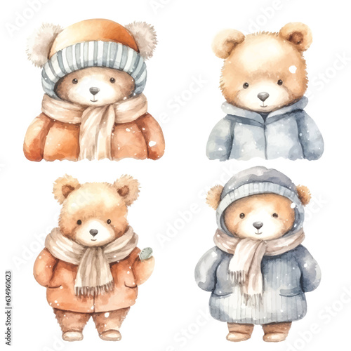 Fuzzy Friend in Winter: Watercolor Teddy Bear with Jacket