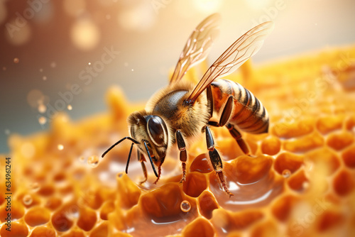 Bee on the honeycomb of the hive, creative illustration generated by Ai © Cheport