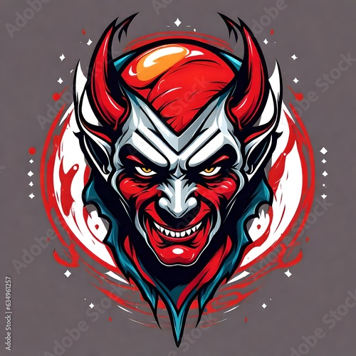 A logo for a business or sports team featuring a devil head 
that is suitable for a t-shirt graphic. photo