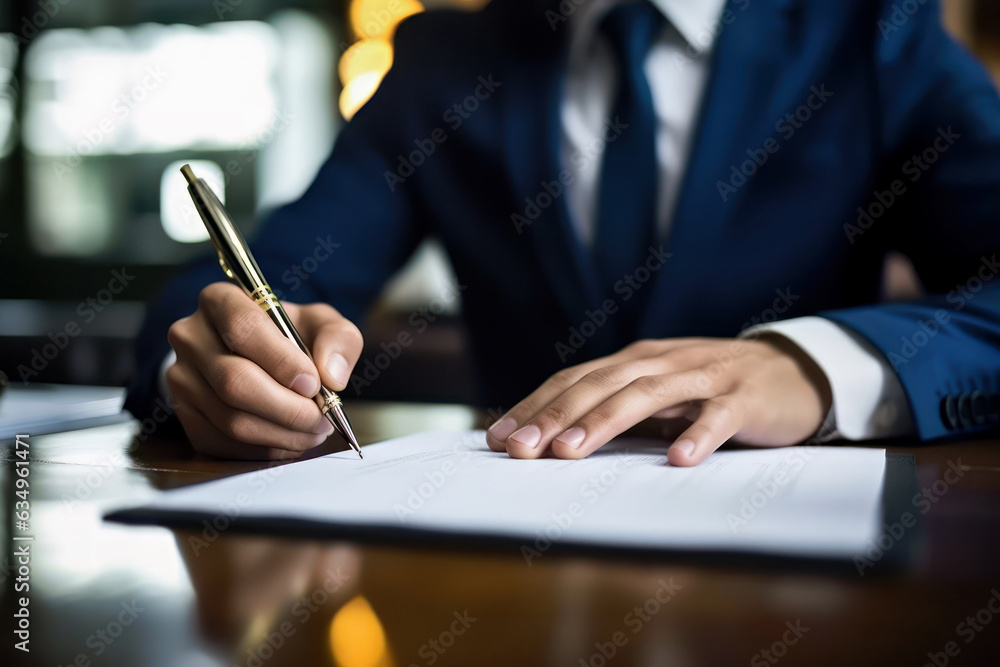 Businessman's hand signing a document Businessman's hand signing a document