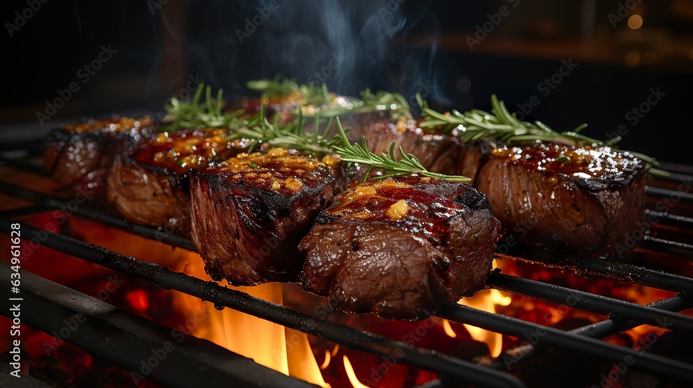 Steak auf einem Grill, Grillen mit Fleisch Steak auf einem Grill, Grillen mit Fleisch