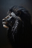 Generated photorealistic image of a black African lion in profile 
