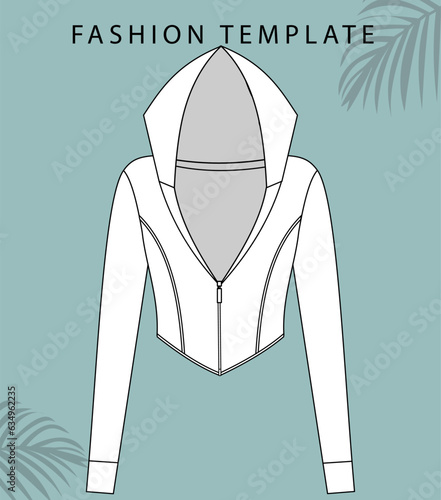 CROP HOODIE FOR A GIRL. HOODIE ILLUSTRATION.  FASHION FLATS TEMPLATE
