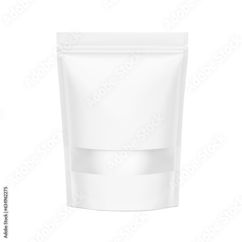 Pouch bags with transparent window mockups on white background. With the transparent window and screen mode overlay, it's easy to make a realistic mockup of your product. Vector illustration. EPS10.