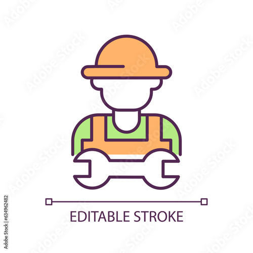 Agricultural engineer RGB color icon. Farm technology. Rural development. Machinery repair. Farming equipment. Isolated vector illustration. Simple filled line drawing. Editable stroke
