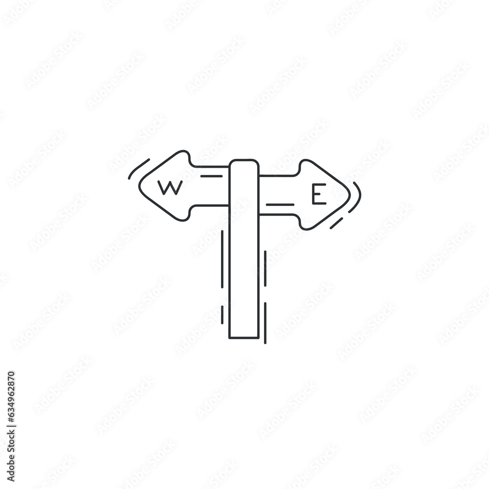 Road arrows line icon. Road arrows with east west sides thin line icon. Road arrows line icon. Road arrows with east west sides thin line icon.