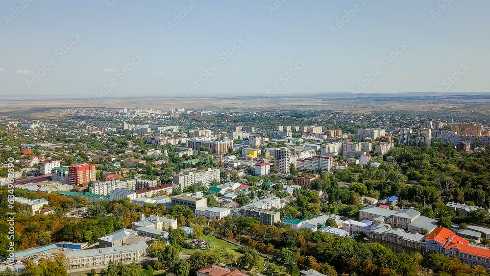 General panorama of the city center from the air. Russia, Stavropol