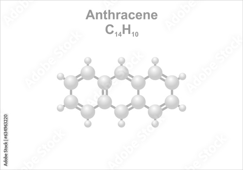 Anthracene. Simplified scheme of the molecule. Component of coal tar. Use in dye production.