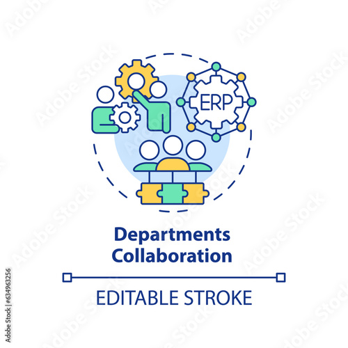 Editable department collaborations icon concept, isolated vector, enterprise resource planning thin line illustration.