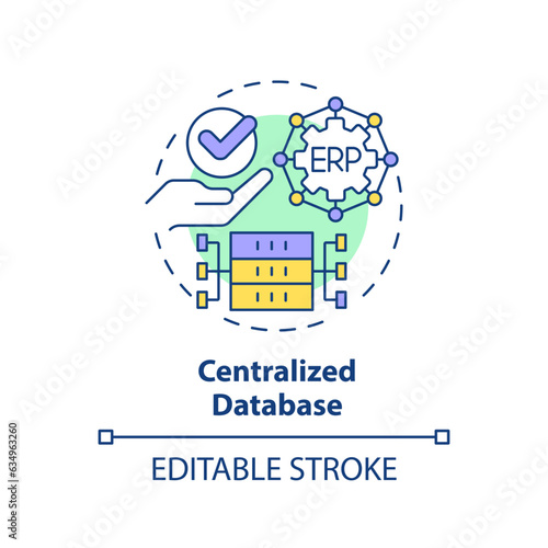 Editable centralized database icon concept, isolated vector, enterprise resource planning thin line illustration.