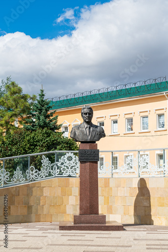 Yelets, Russia - August 31, 2022: Bust of M.S. Solomentsev. Square named after M.S. Solomentsev