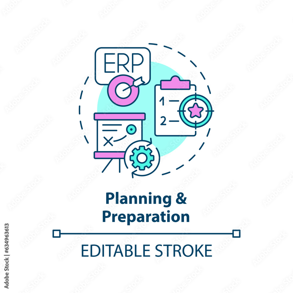 Editable planning and preparation icon concept, isolated vector, enterprise resource planning thin line illustration.