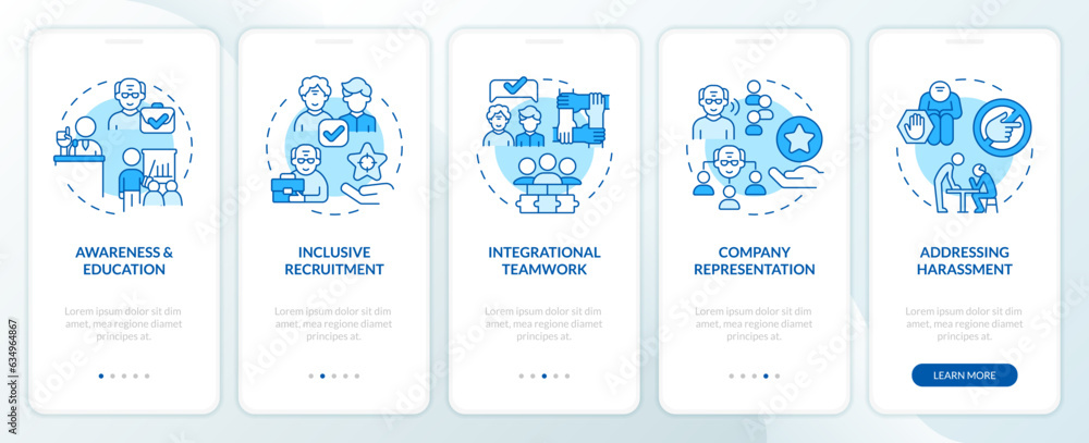2D icons representing unretirement mobile app screen set. Walkthrough 5 steps blue graphic instructions with thin linear icons concept, UI, UX, GUI template. 2D icons representing unretirement mobile app screen set. Walkthrough 5 steps blue graphic instructions with thin linear icons concept, UI, UX, GUI template.