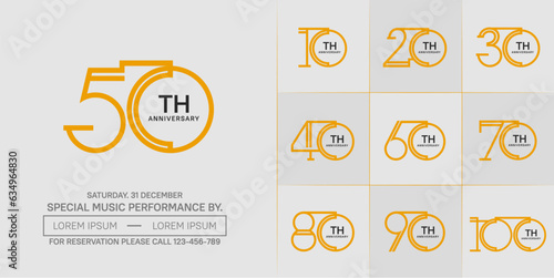 set of anniversary logotype orange and black color for special celebration event