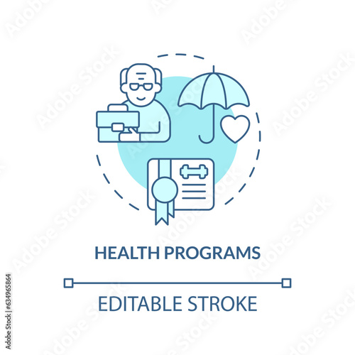2D editable health programs thin line icon concept, isolated vector, blue illustration representing unretirement.