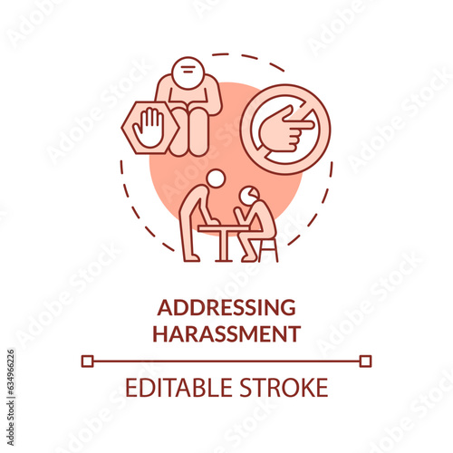 2D editable addressing harassment thin line icon concept, isolated vector, red illustration representing unretirement.