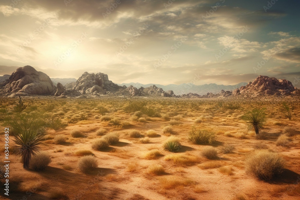 Vintage artistic rendition of a desert landscape. Generative AI