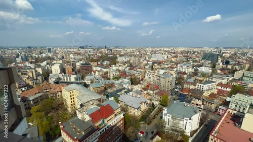 Establishing shot of skyline of Bucharest Romania on a sunny day photo