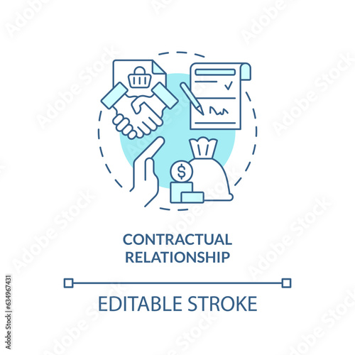 2D editable contractual relationship thin line icon concept, isolated vector, blue illustration representing product liability.
